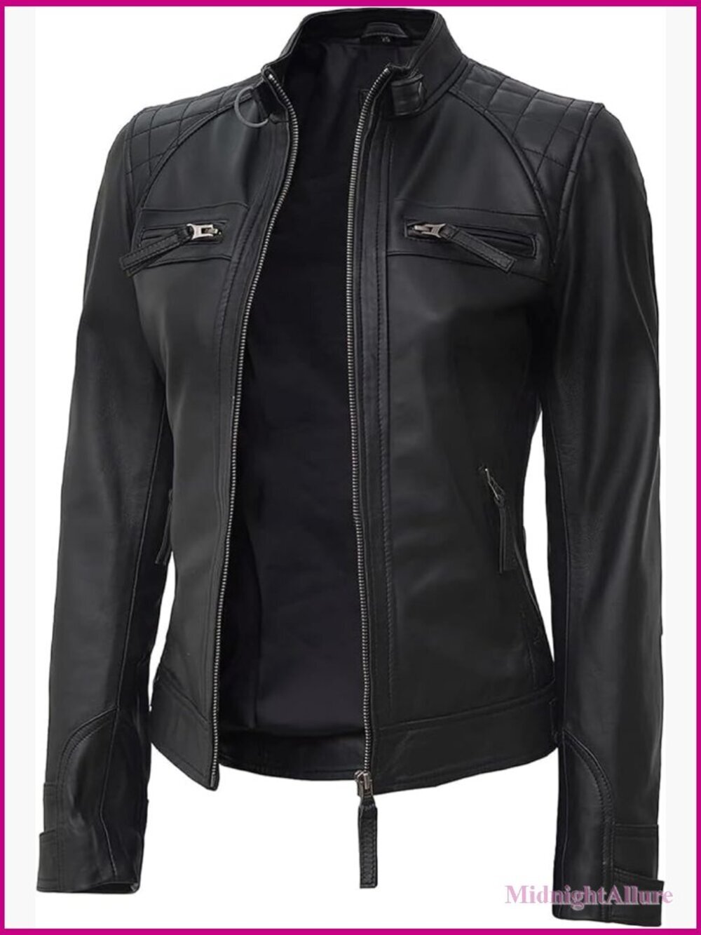 Real Lambskin Cafe Racer Jacket Women Diamond Stitching